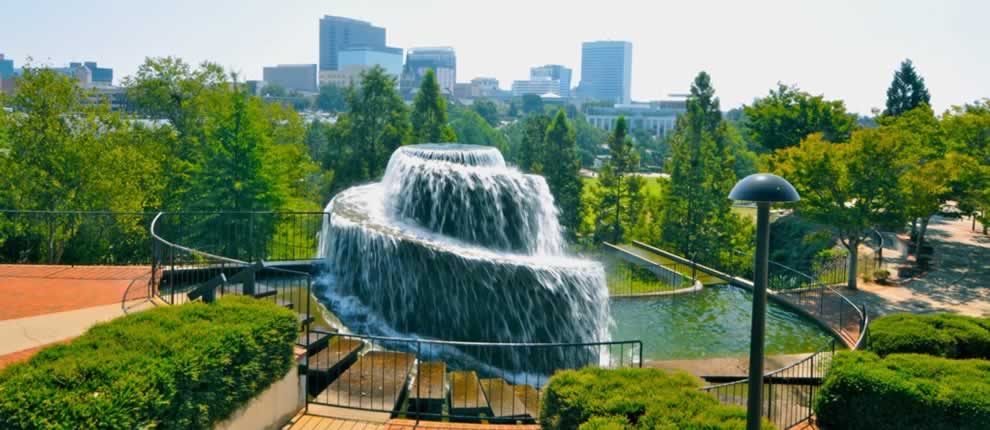 Picture of Columbia, South Carolina Skyline with Finley Park Waterfall in front